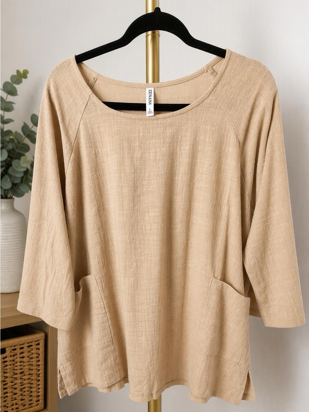 Zenana Outfitters Beige Relaxed Pocket Tunic